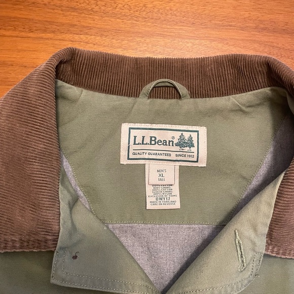 L.L. Bean Men's Green Chore Barn Coat Jacket with Brown Collar XL Tall - Picture 2 of 2